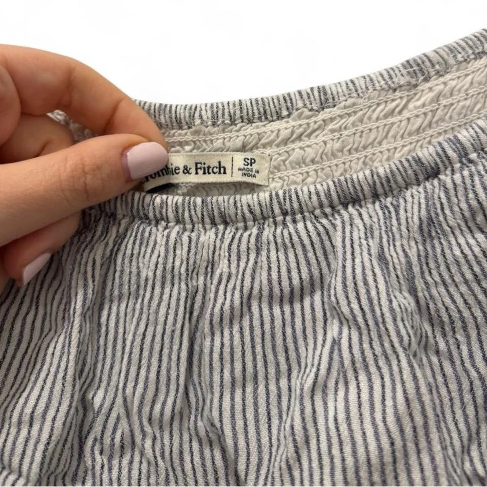 Abercrombie & Fitch Blue Striped Smocked Maxi Dress Small S Petite Off Shoulder